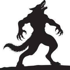 silhouette of werewolf, werewolf silhouette vector illustration, Halloween legendary monster