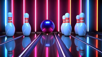Bowling alley with vibrant neon lights