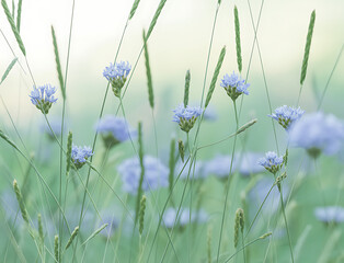 Obraz premium Delicate Light Blue Flowers in a Field