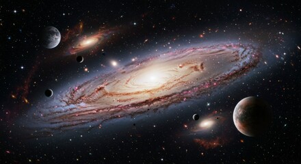 Fototapeta premium Spiral Galaxy with Planets