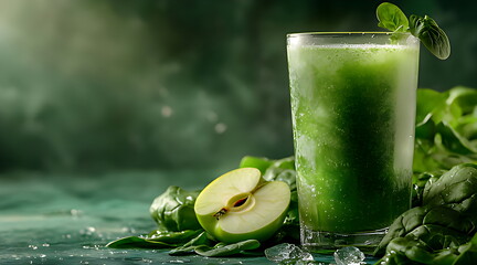 A glass of green juice with apple and kiwi fress