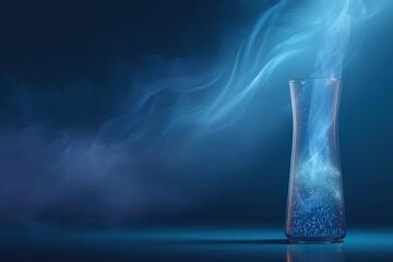 Fluid movement creates mesmerizing effects in a glass container illuminated by soft blue light