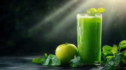 A glass of green juice with apple and kiwi fress