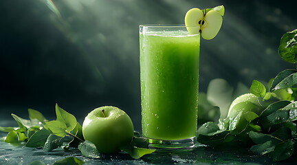A glass of green juice with apple and kiwi fress