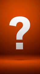 White question mark on orange background, simple design, symbolizes inquiry, uncertainty, or the need for answers, suitable for various concepts