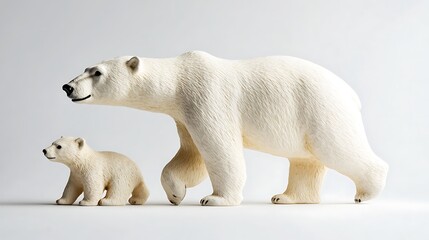 Polar Bear Family Side by Side on White Background with Textured Details