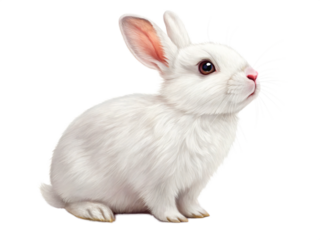 A fluffy white bunny rabbit sitting isolated on transparent background