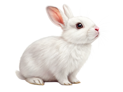 A fluffy white bunny rabbit sitting isolated on transparent background
