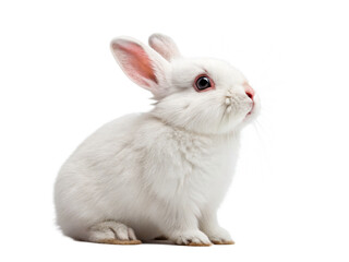 Obraz premium A white baby rabbit sits isolated on transparent background