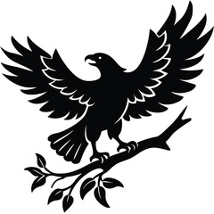 Obraz premium Black silhouette of eagle perched on branch