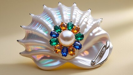 White Seashell Pearl Brooch