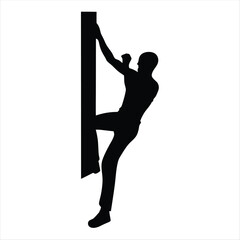 Silhouette of a Climber Ascending a Vertical Structure with Determination