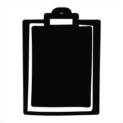 A simple black and white doodle of a clipboard with blank space