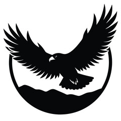 Majestic eagle in flight over mountains silhouette