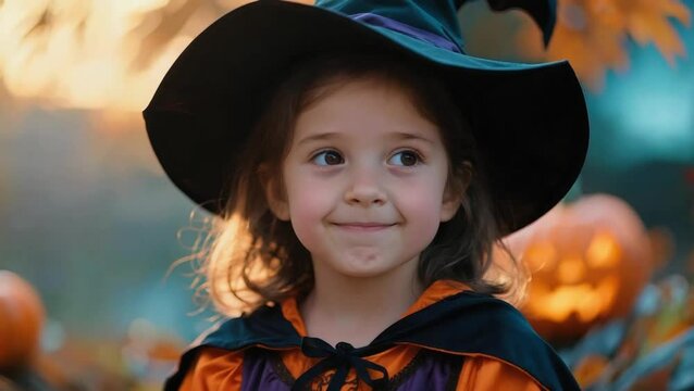 Niñita vestida de bruja para Halloween