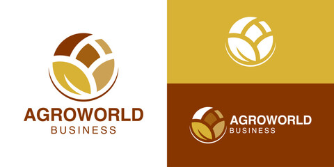 Fototapeta premium Creative simple agro world logo template. Farmland business logo design vector illustration.