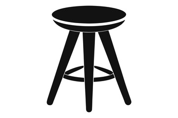 Black Silhouette of a ThreeLegged Stool with Circular Seat and Footrest Detail