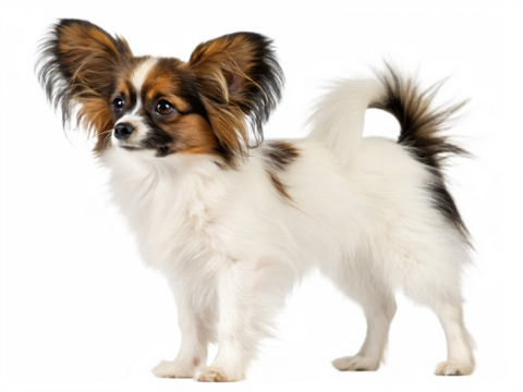 An adorable papillon puppy, isolated on transparent background