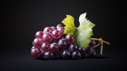 A Fresh Arrangement of Juicy Red Grapes with a Green Grape Leaf, Symbolizing Health and Vitality
