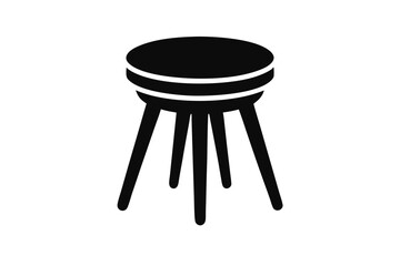 Black Minimalist Wooden Stool Illustration with Three Legs and Two Horizontal Bands