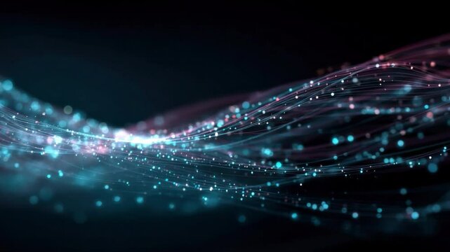 Digital Serenity: A mesmerizing depiction of a flowing network of light, creating an image of fluid motion and innovation, evokes feelings of technological advancement.
