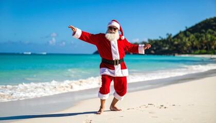 Obraz premium santa girl on the beach