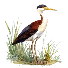 Jacana Close Up, watercolor drawing vector, isolated on a white background.