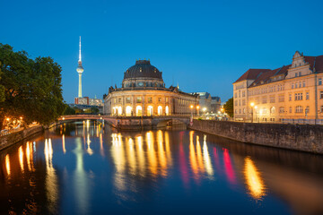 Museum Island on Spree river at blue hour in Berlin, Germany