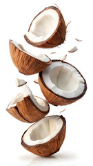 Pieces of Coconut Floating in Midair, Delicious Tropical Fruit Composition