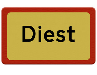 Obraz premium Digital composite. Road sign for the town of Diest Belgium