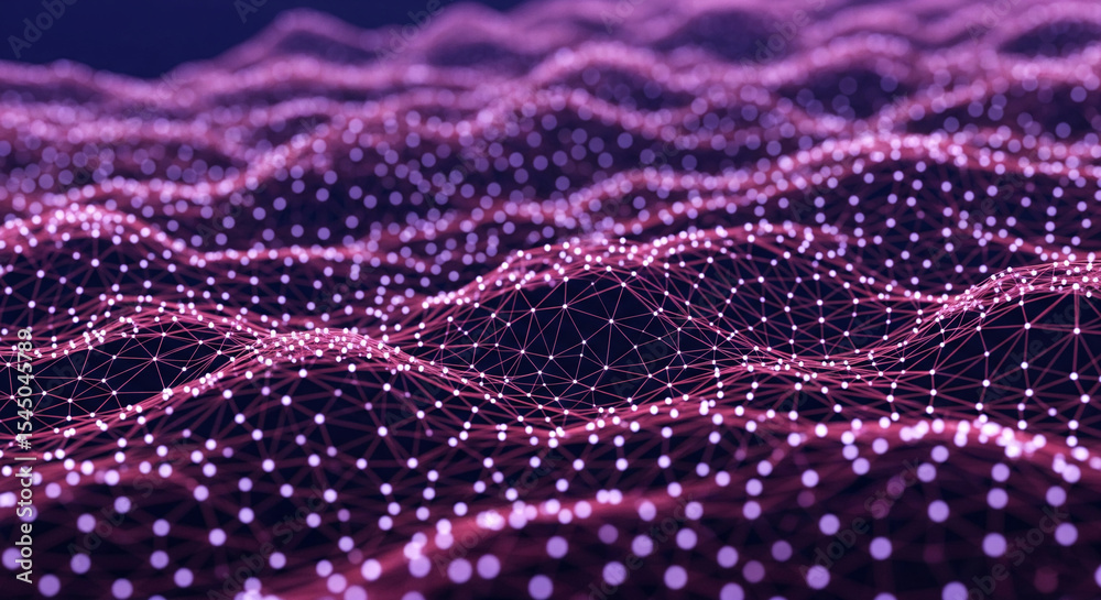 Aufkleber Abstract image of interconnected nodes forming a wave-like pattern, showcasing network, connection, and digital concepts