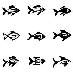 A specialized collection of cold-water fish silhouettes, representing the hardy aquatic fauna of the Arctic and Antarctic seas