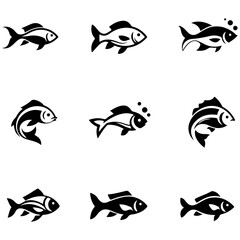 Naklejka premium The pure iconographic forms of marine life, this silhouette collection focuses on the essential, recognizable shapes of fish