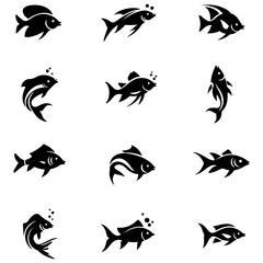 A dynamic vector silhouette set capturing the raw power of oceanic predators and the speed of swift game fish
