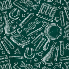 Doodle style seamless science or laborator background illustration in vector format