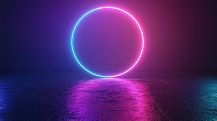 Obraz premium Neon circle portal on a textured floor