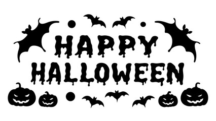 Happy Halloween typography with flying bats vector.