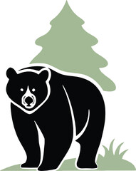 Silhouette of a standing bear with pine trees behind. Excellent for nature-themed brands, wildlife conservation designs, or rustic outdoor labels.
