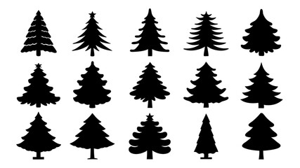 set of xmas tree silhouette vector on tranparent background