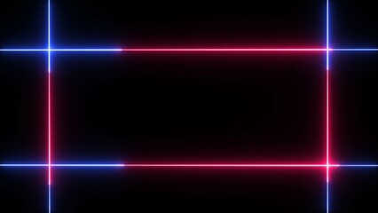 Neon line glowing square frame on black background. Glowing neon frame background animation square shape.