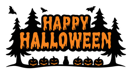 Happy Halloween typography with flying bats vector.