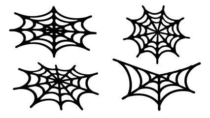 Spiderweb varieties set. Black mesh patterns with halloween party ornament.