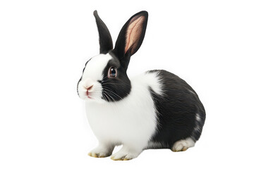 Obraz premium Adorable dutch rabbit png, cute bunny rabbit image, pet animal photography, black and white fur, hare, isolated on transparent background
