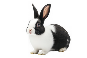 Adorable dutch rabbit png, cute bunny rabbit image, pet animal photography, black and white fur, hare, isolated on transparent background
