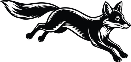 Vector image of a fox in black and white colors on a white background