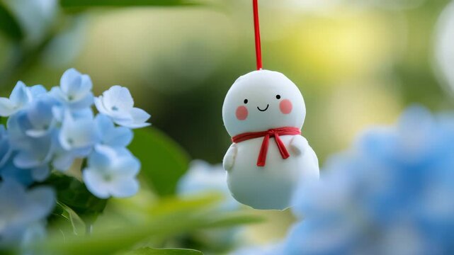 紫陽花と笑顔のてるてる坊主