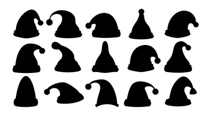Silhouettes of Christmas hats. Santa Claus