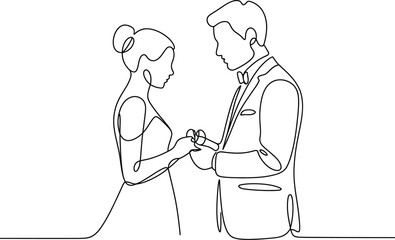 continuous line drawing of business man and woman shaking hands. Vector illustration