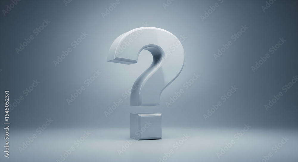Poster 3d rendered grey question mark on a neutral background, showcasing a concept of inquiry, uncertainty