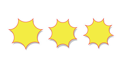 Set of yellow explosion stars, mid century 50s starburst stars, starburst speech bubbles, burst speech balloon, flash blast red and yellow, comic burst or bursting star, sale tags, stickers burst star